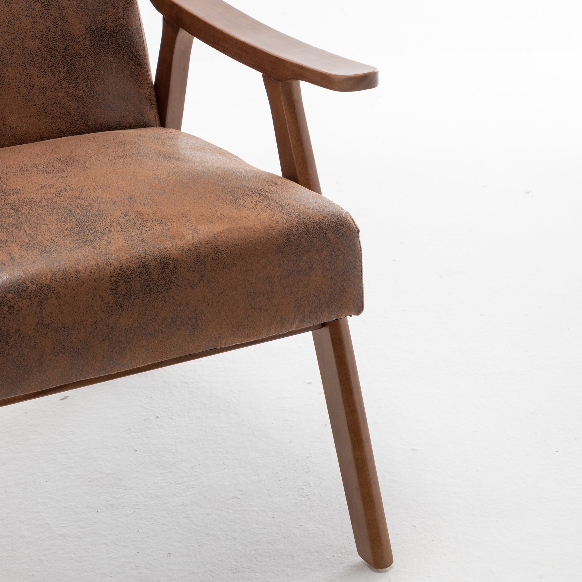 Accent Chair with Microfiber Upholstery and Solid Wood Frame, Classic Mid-Century Modern Living Room Furniture for Extra Seating, Brown