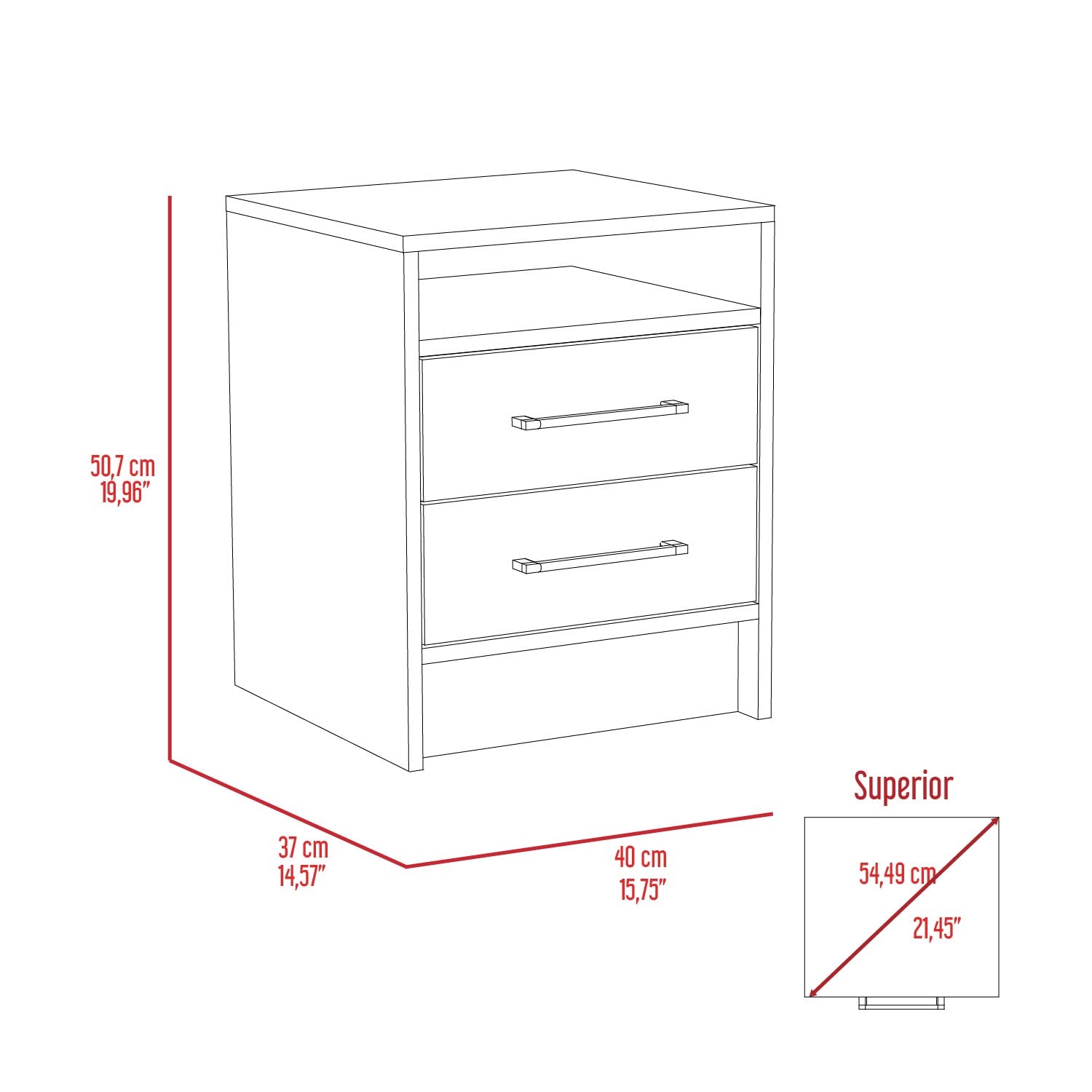 Smokey Oak and White 2-Drawer 1-Shelf Rectangle Nightstand