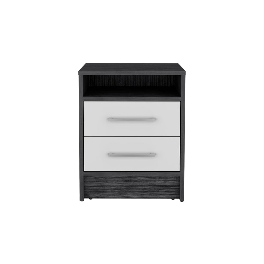 Nightstand Cartiz, Two Drawers, Smokey Oak / White Finish
