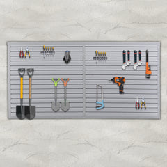 Heavy Duty PVC Slatwall Garage Organizer, 8ft x 4ft Section with 10 Panels, Industrial Strength Storage, Charcoal Dark Grey Color, Wall Mounted Tool Rack System