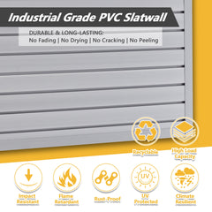 Heavy Duty PVC Slatwall Garage Organizer, 8ft x 4ft Section with 10 Panels, Industrial Strength Storage, Charcoal Dark Grey Color, Wall Mounted Tool Rack System