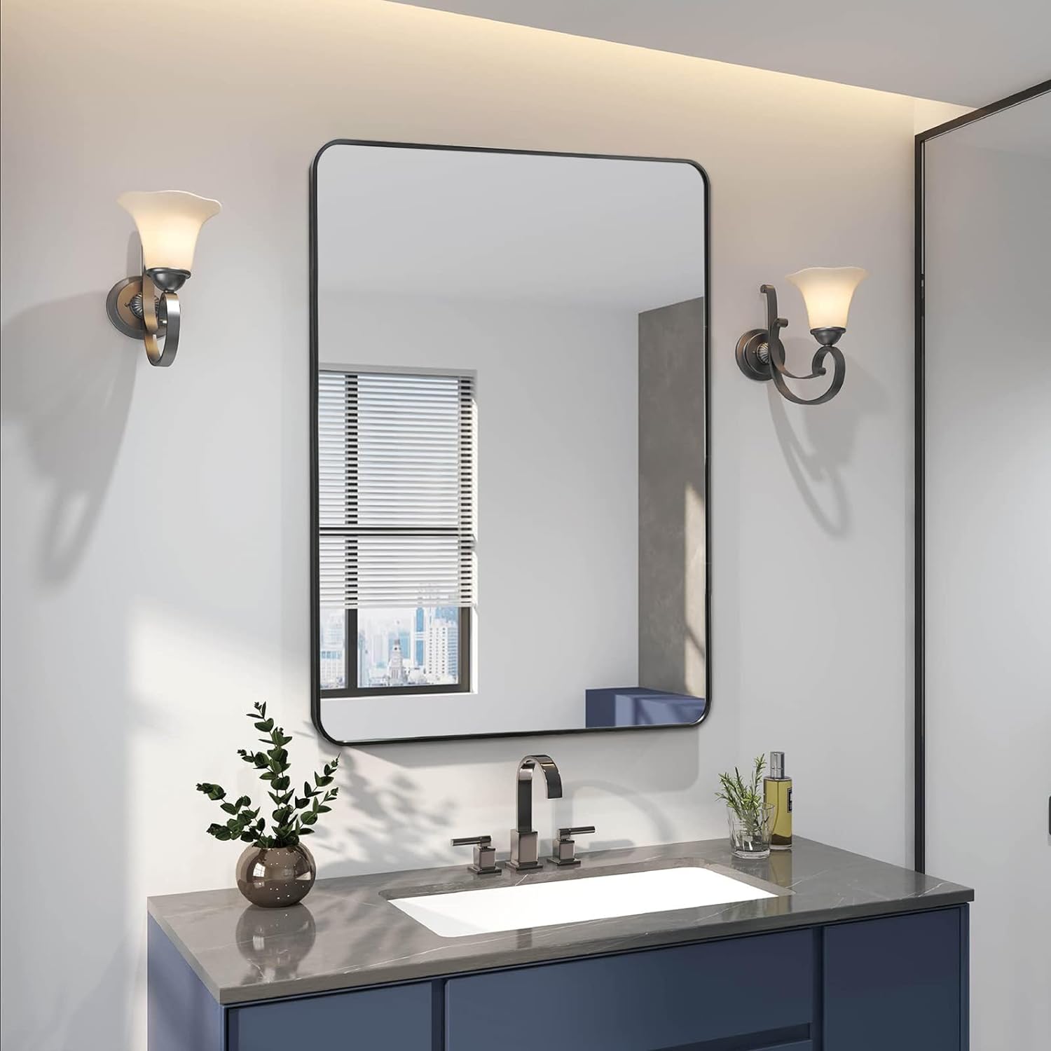 24x36 Inch Black Metal Framed Rectangular Bathrrom Mirror for Wall.(W2203135010)