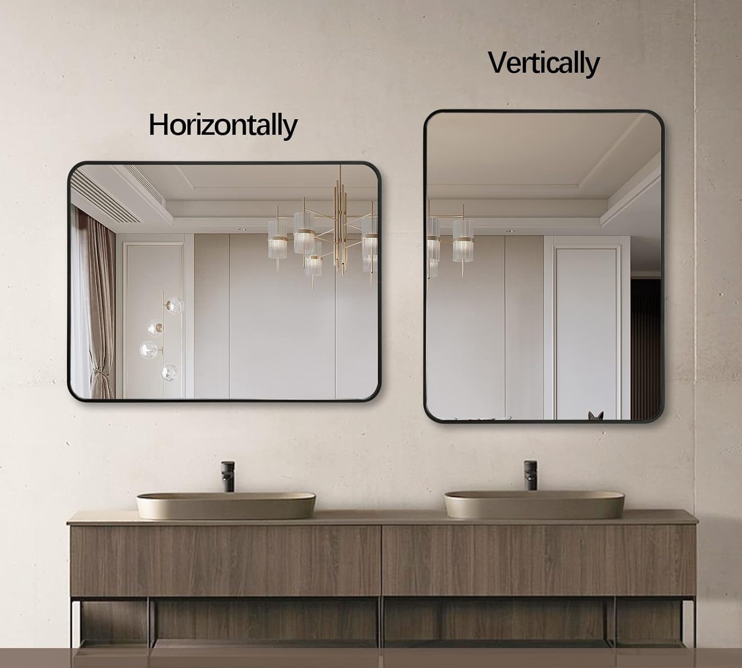 24x36 Inch Black Metal Framed Rectangular Bathrrom Mirror for Wall.(W2203135010)
