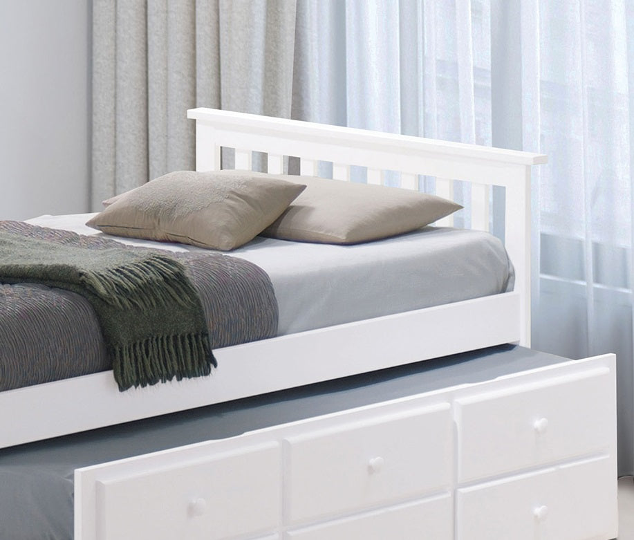 Transitional Style Captain Bed With Trundle And 3 Drawers Attached Slat Design Mortise & Tenon Joint White Finish