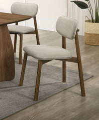 Mid-Century Modern Style 2pc Side Chair Upholstered Polyester Walnut And Beige Finish Dining Room