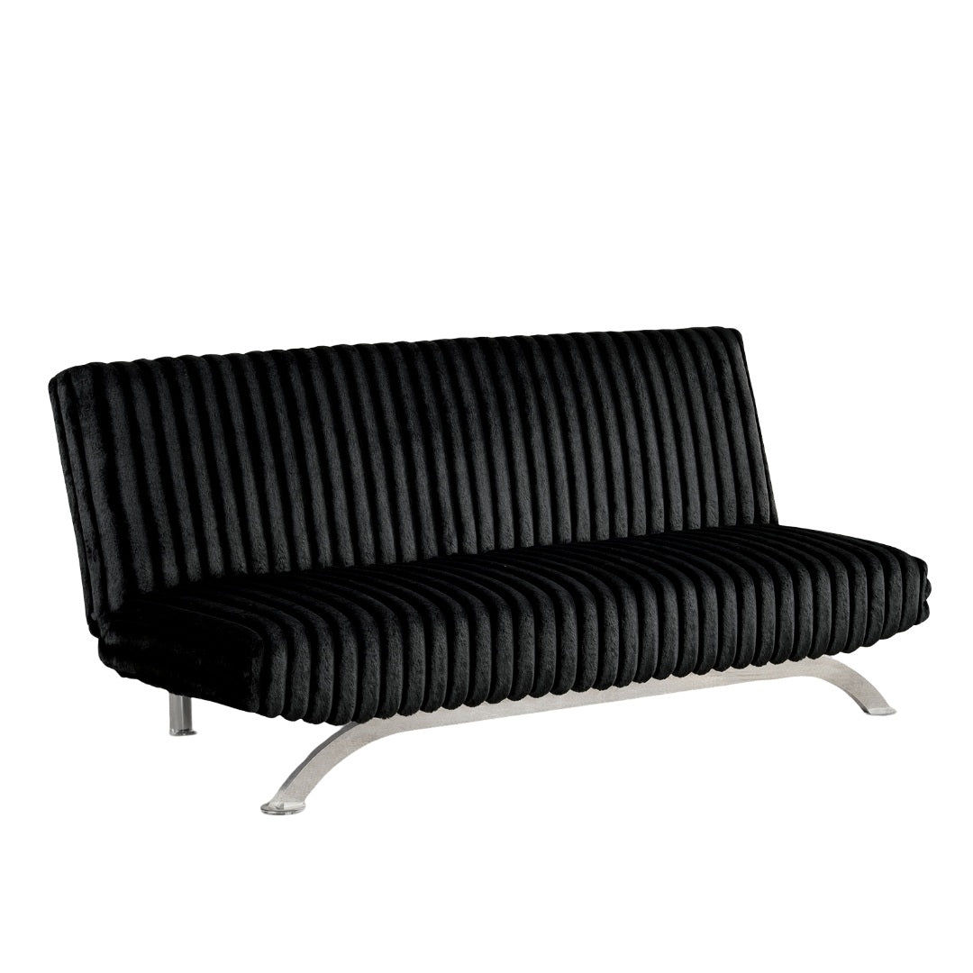 Futon Sofa Bed Contemporary Style Chrome Finish Metal Base Legs Converted Into Legs With Hidden supported Legs Black Finish