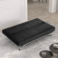 Futon Sofa Bed Contemporary Style Chrome Finish Metal Base Legs Converted Into Legs With Hidden supported Legs Black Finish