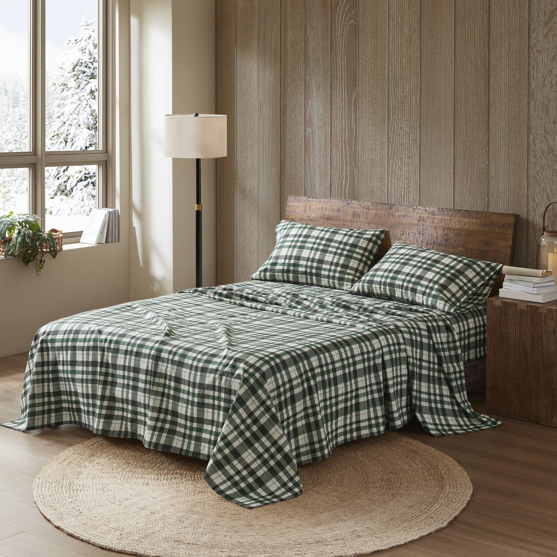 4 Pieces King 100% Cotton Flannel Printed Sheet Set,Finton