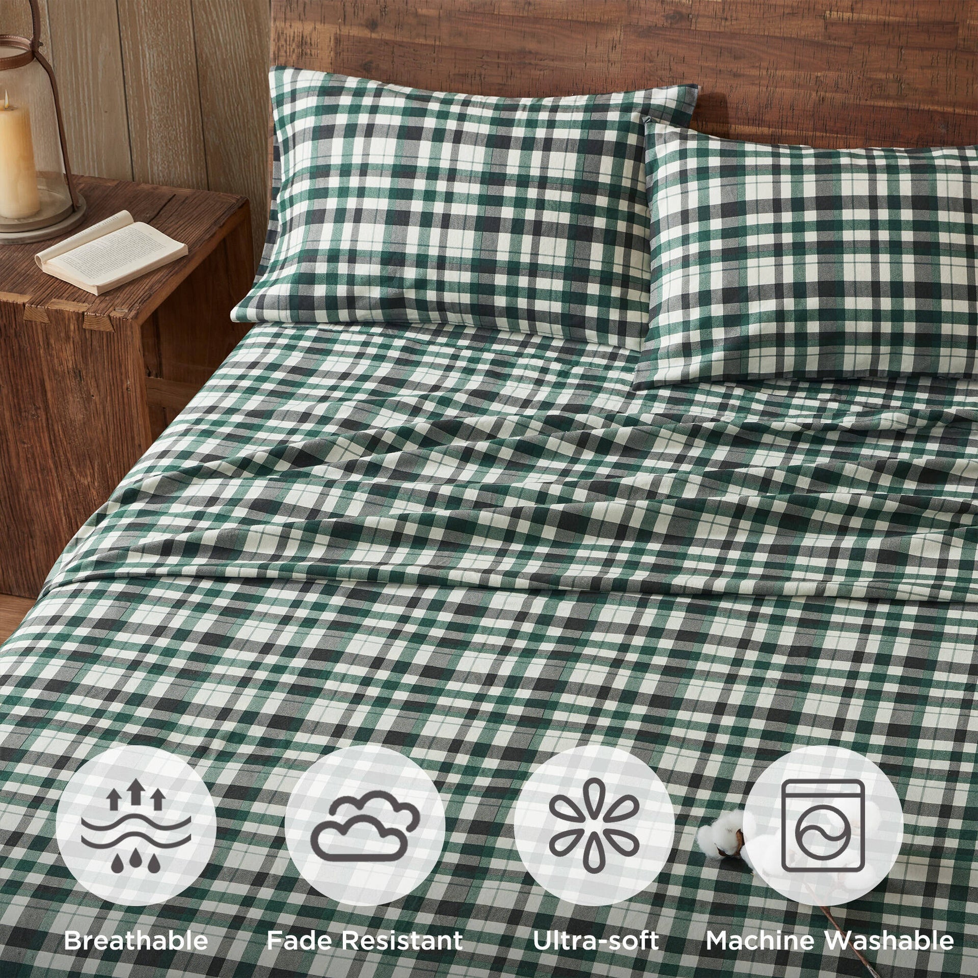 4 Pieces King 100% Cotton Flannel Printed Sheet Set,Finton