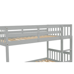 Twin Over Twin Rubber Wood Bunk Bed with Trundle, Convertible into Twin Size Beds, Twin Size Bunk Bed with Ladder and Safety Guardrails,Grey