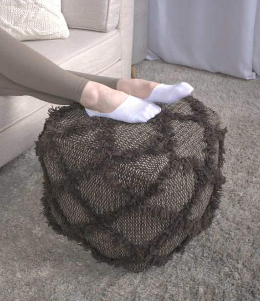 Jumanji Handcrafted Wool and Cotton Pouf, Brown Color