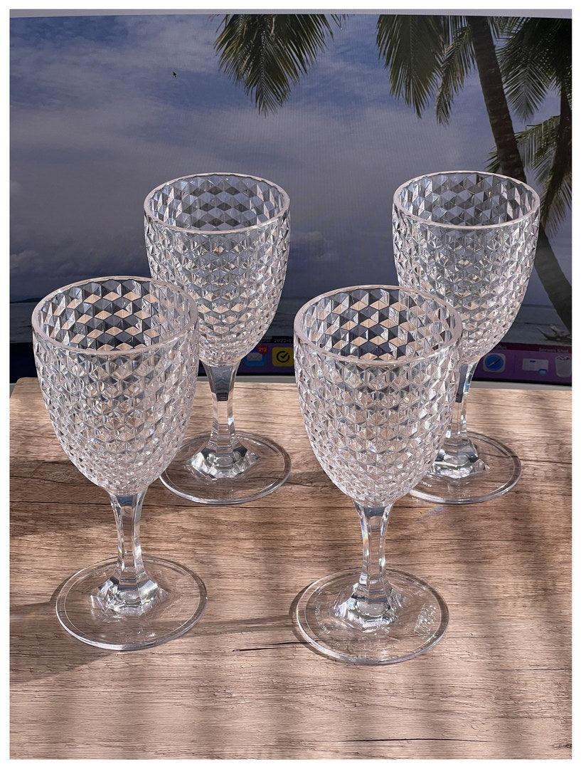 Diamond Cut Plastic Wine Glasses Set of 4 (12oz), BPA Free Acrylic Wine Glass Set, Unbreakable Red Wine Glasses, White Wine Glasses