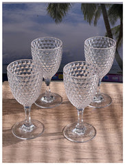 Diamond Cut Plastic Wine Glasses Set of 4 (12oz), BPA Free Acrylic Wine Glass Set, Unbreakable Red Wine Glasses, White Wine Glasses