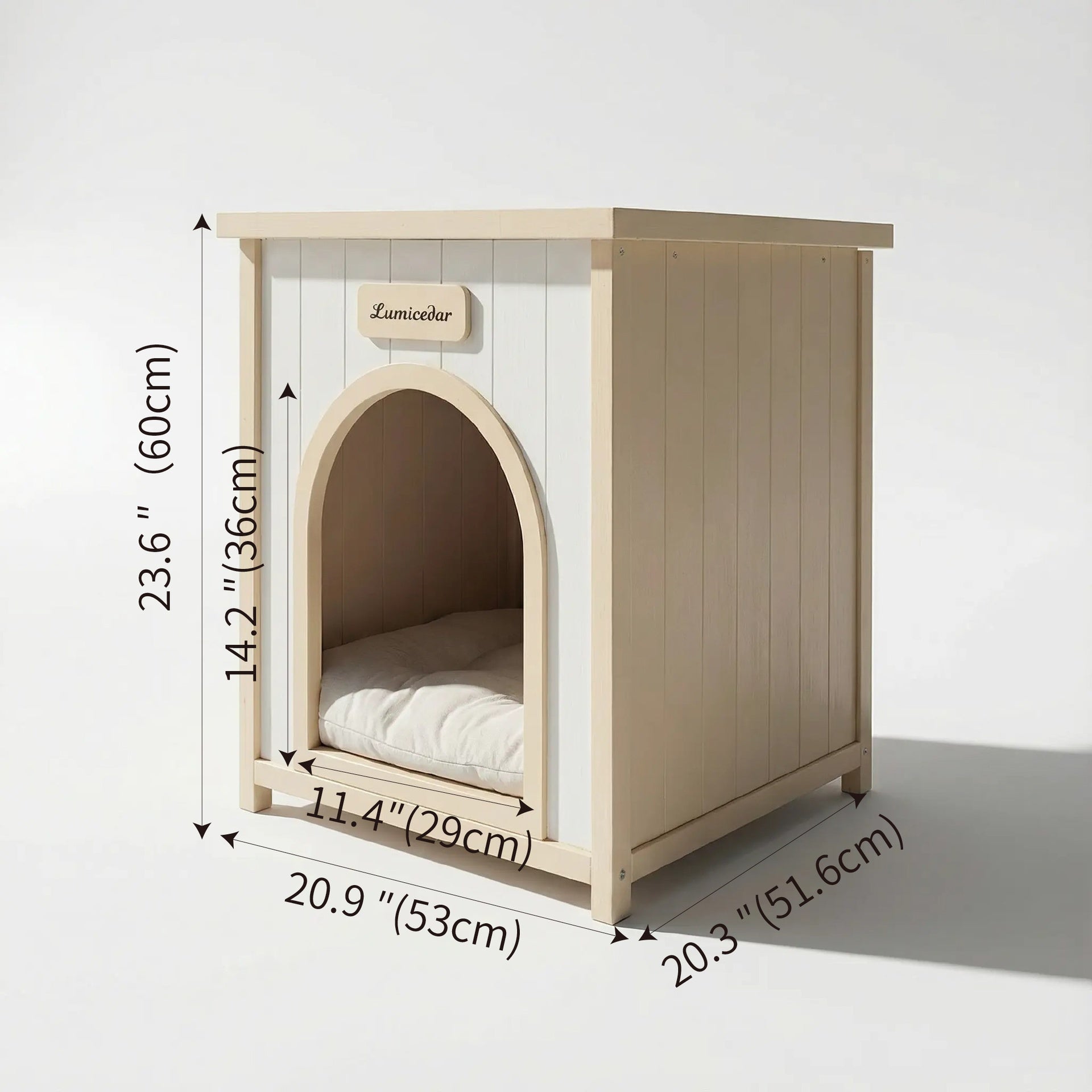 Lumicedar Cream Yellow Flat Roof Pet House  FSC Solid Wood 53×51.6×60 cm Indoor Shelter for Small Cats & Dogs
