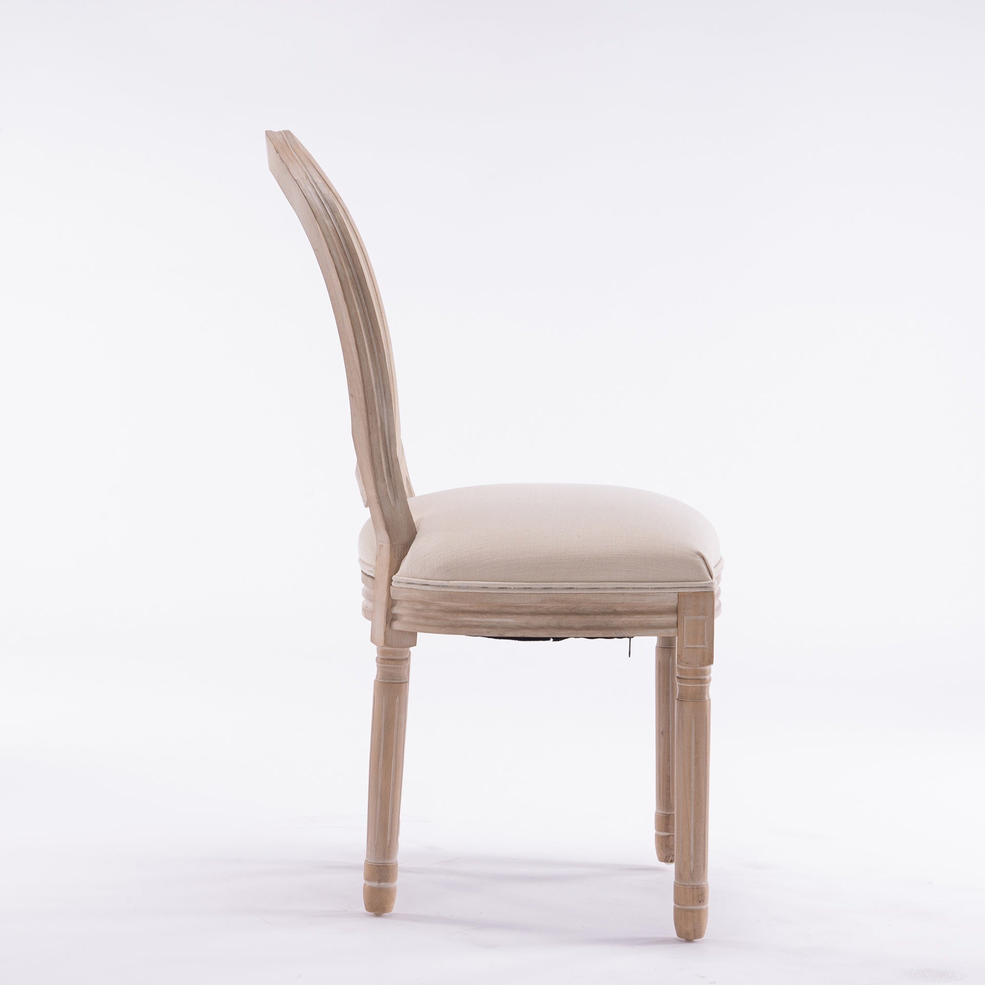 French Style Solid Wood Frame Linen Fabric Rattan Back Dining Chair,Set of 2, Beige
