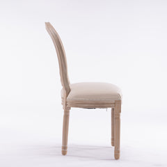 French Style Solid Wood Frame Linen Fabric Rattan Back Dining Chair,Set of 2, Beige