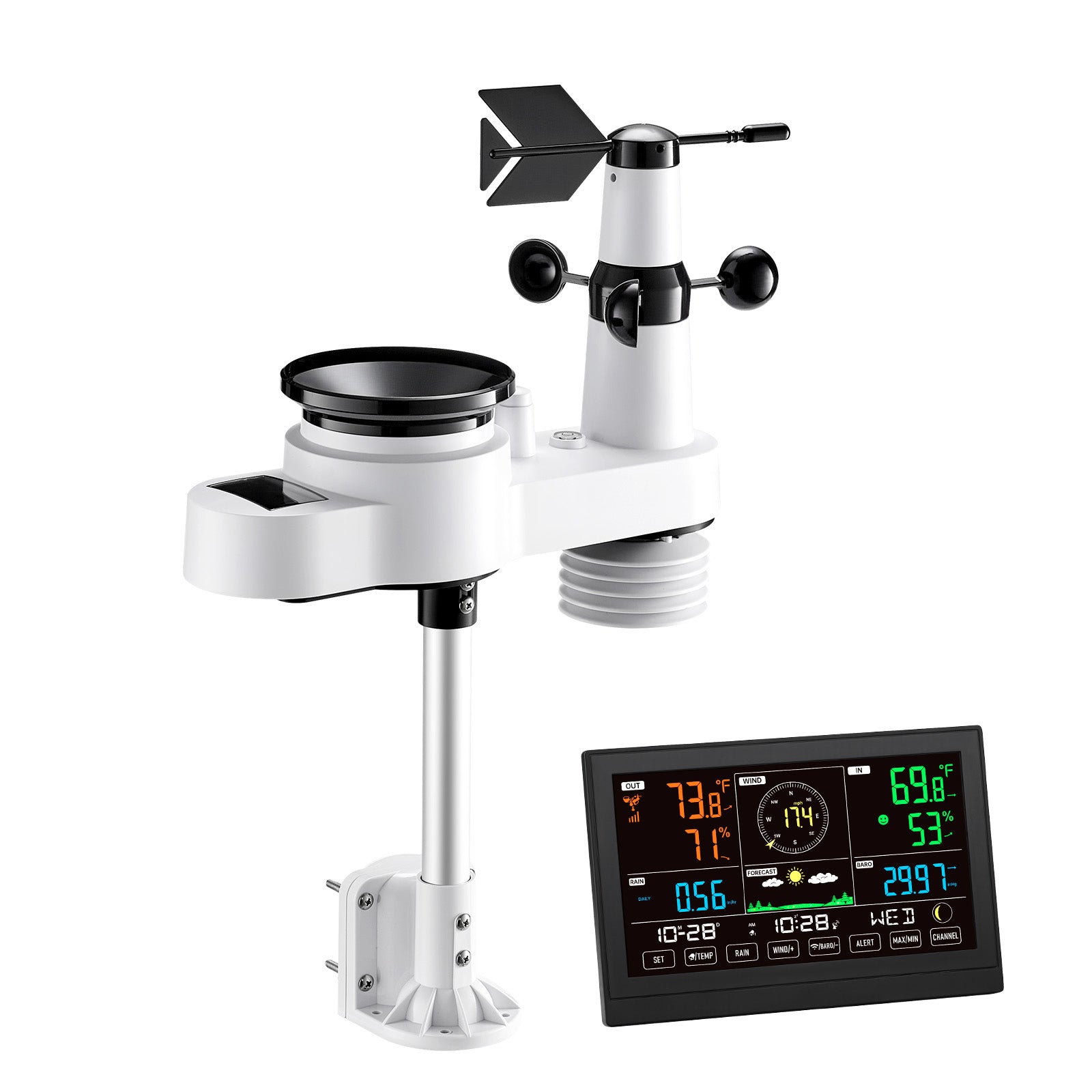 5-in-1 Wireless Weather Station 7.5 in Display Indoor Outdoor Thermometer Sensor