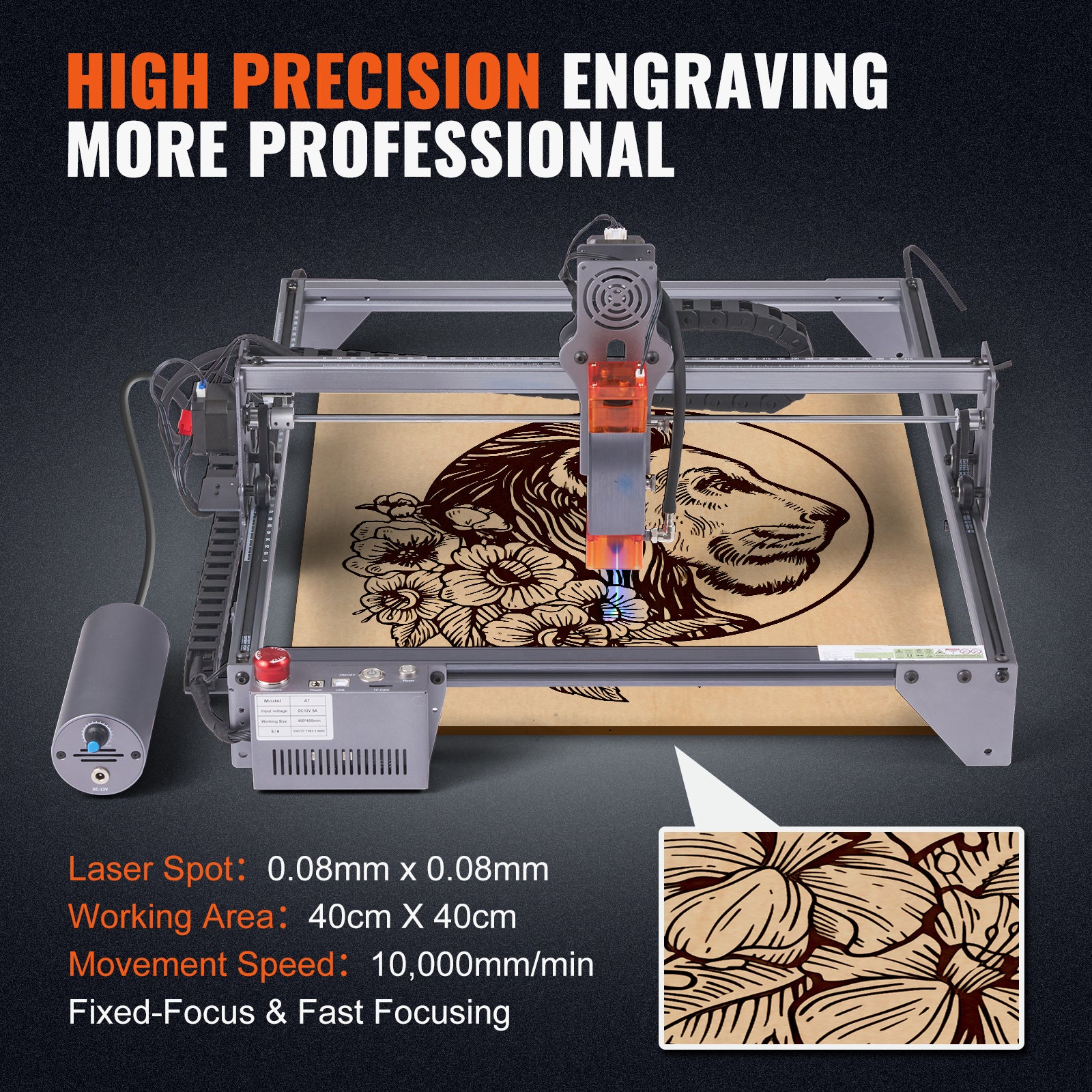 Laser Engraver, 10W Output Laser Engraving Machine, 15.7" x 15.7" Large Working Area, 10000mm/min Movement Speed, Compressed Spot with Rotary Roller, Laser Cutter for Wood, Metal, Acrylic