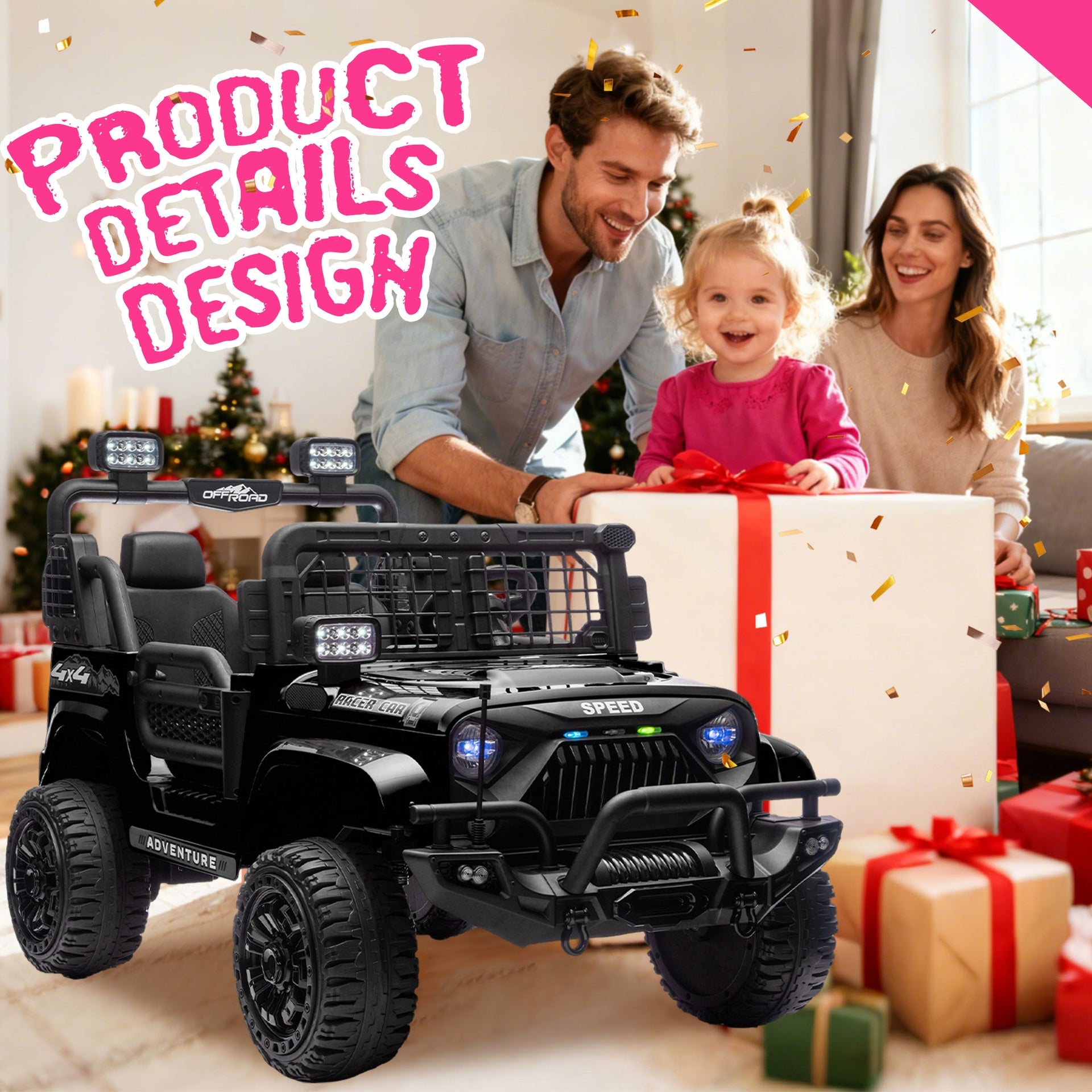 24V 100W*2 Two-seater Kids Ride On Car w/ RC - 3 Speed Adjustable,LED Headlights,4-Wheel Shock Absorption,USB/MP3 Charging & Battery Indicator,Bluetooth & music - Electric Toy Car for kids 3-8