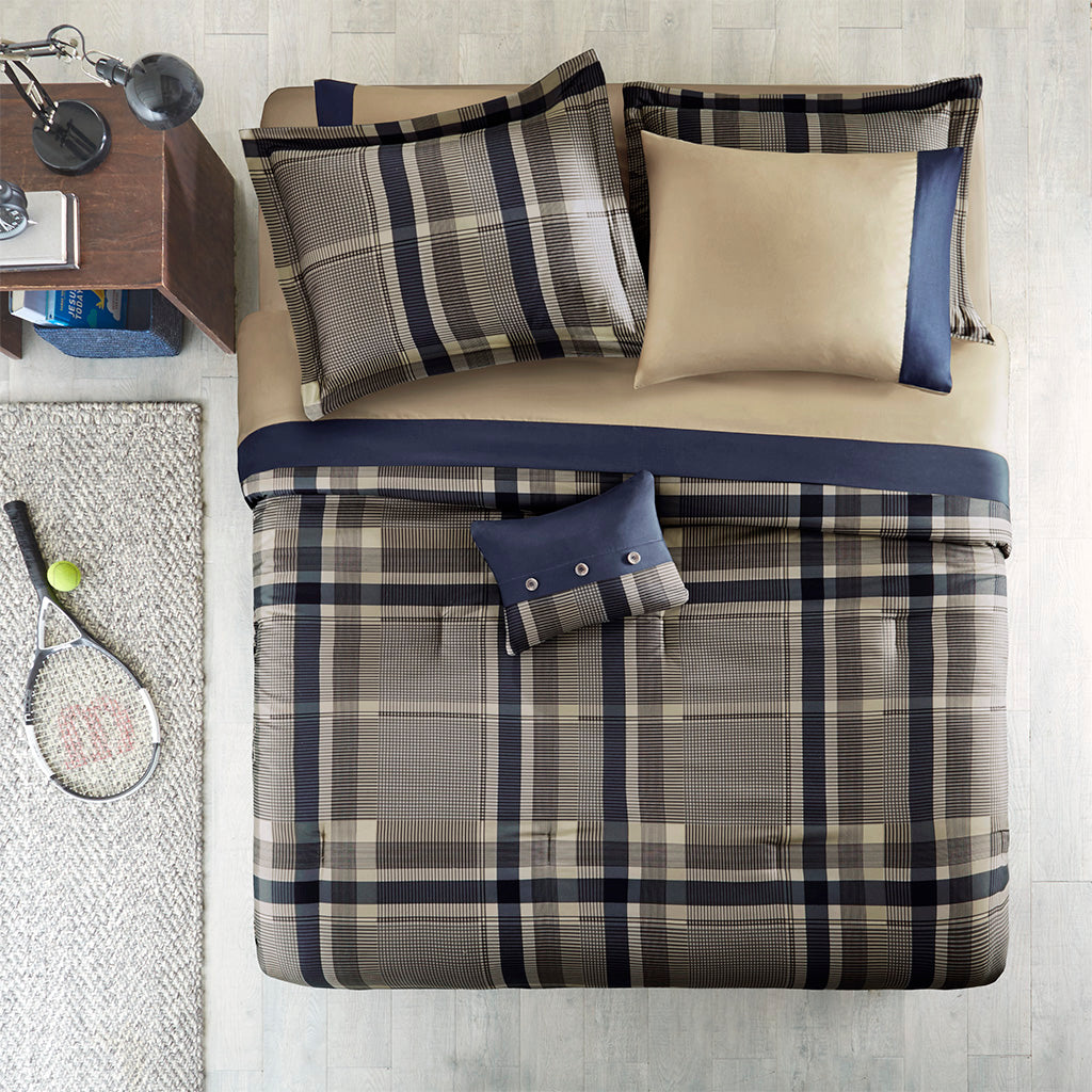 Twin XL Plaid Comforter Set with Bed Sheets