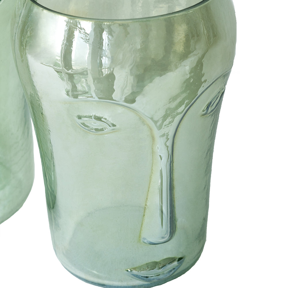 S/2 Decorative Green Glass Vases with Face Motifs