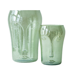 S/2 Decorative Green Glass Vases with Face Motifs