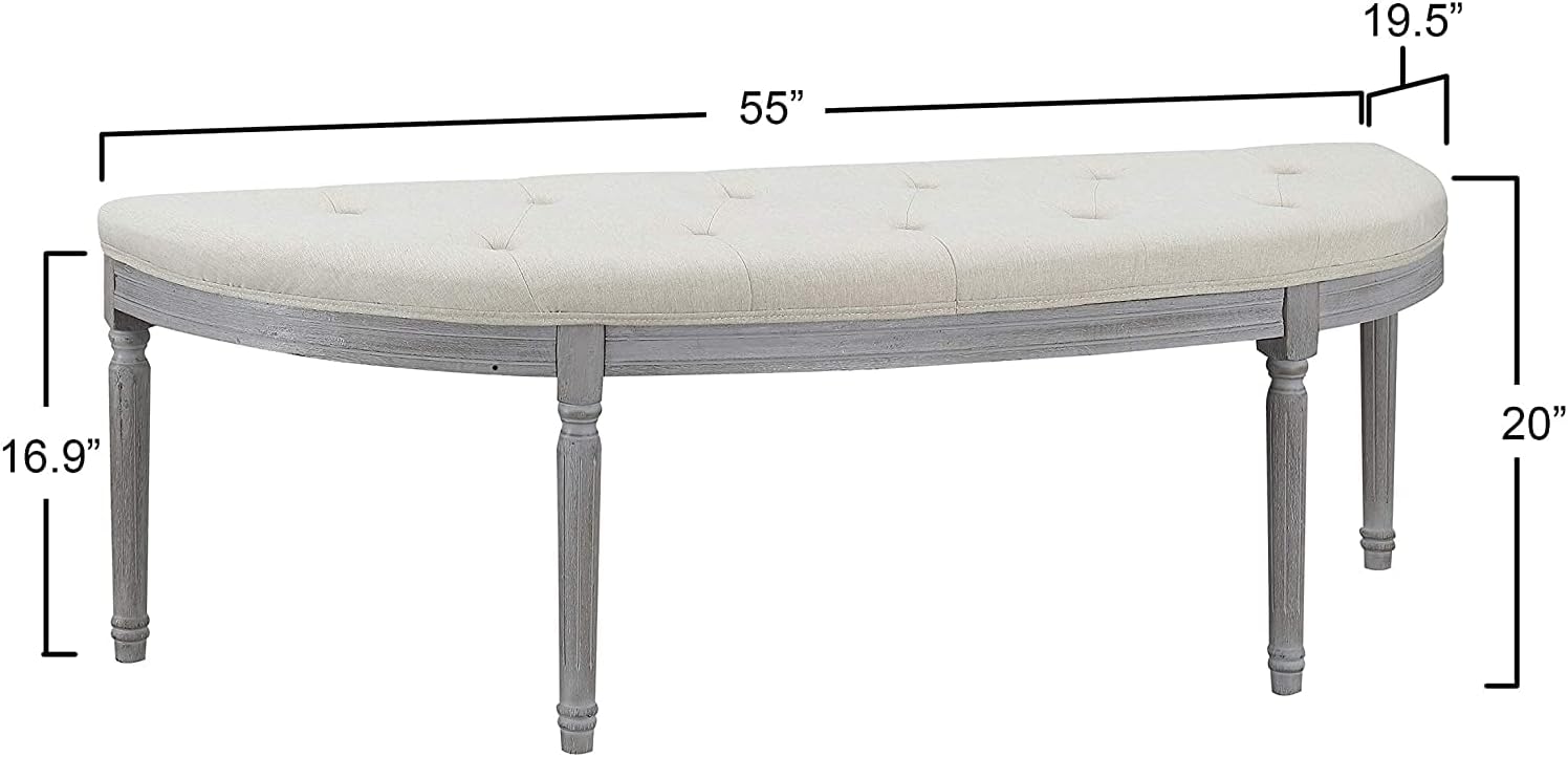 Coastal Button Tufted Light Beige Upholstered Bench with Weathered Gray Legs