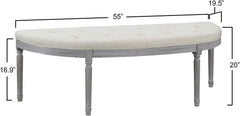 Coastal Button Tufted Light Beige Upholstered Bench with Weathered Gray Legs