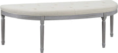 Coastal Button Tufted Light Beige Upholstered Bench with Weathered Gray Legs
