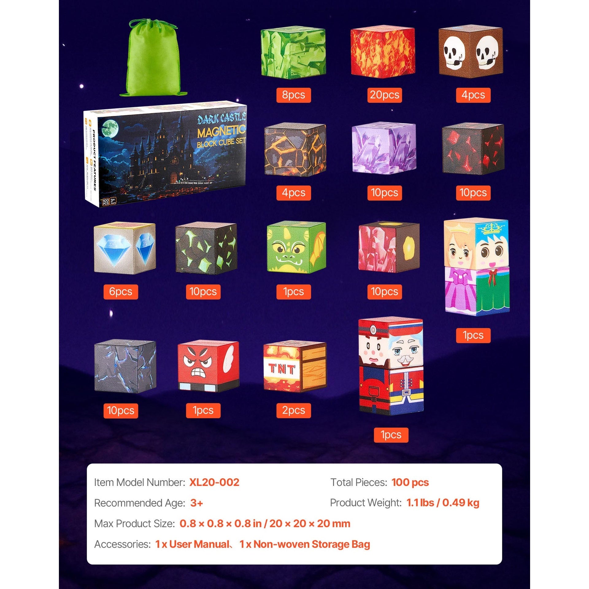 Magnetic Blocks 100 PCS Dark Castle Set STEM Montessori Sensory Toys