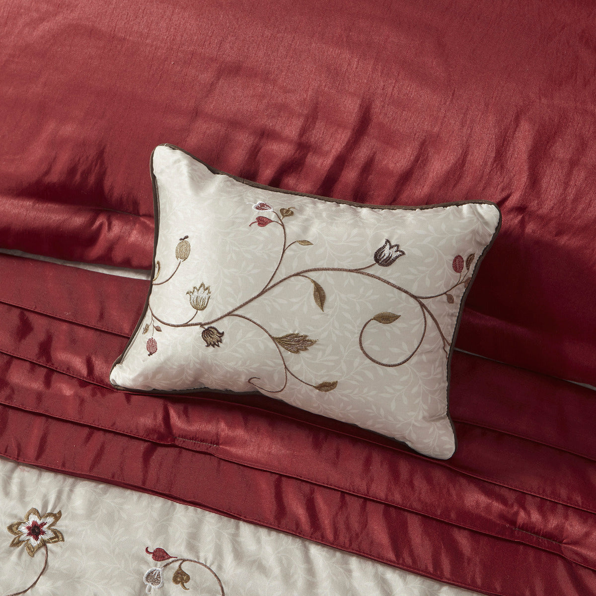 Embroidered 7 Piece Comforter Set Red King