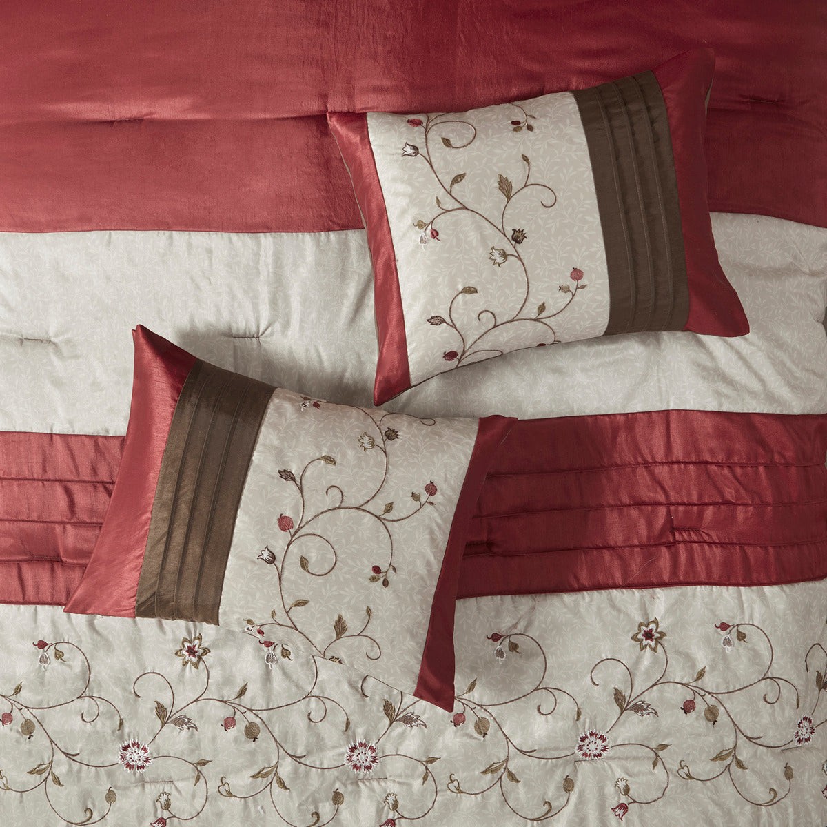 Embroidered 7 Piece Comforter Set Red King