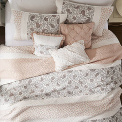 6 Piece Cotton Percale Quilt Set with Throw Pillows Blush Full/Queen