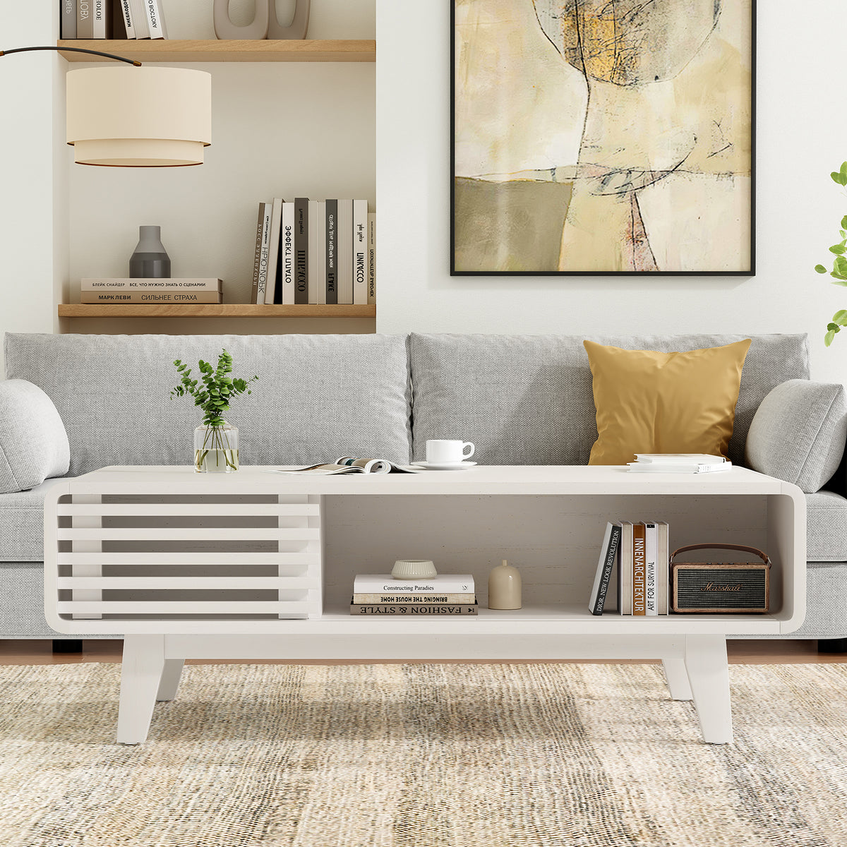 Coffee Table, Living Room Tables, Modern Table with Storage, Mid Century Farmhouse Wood Coffee Table for Living Room