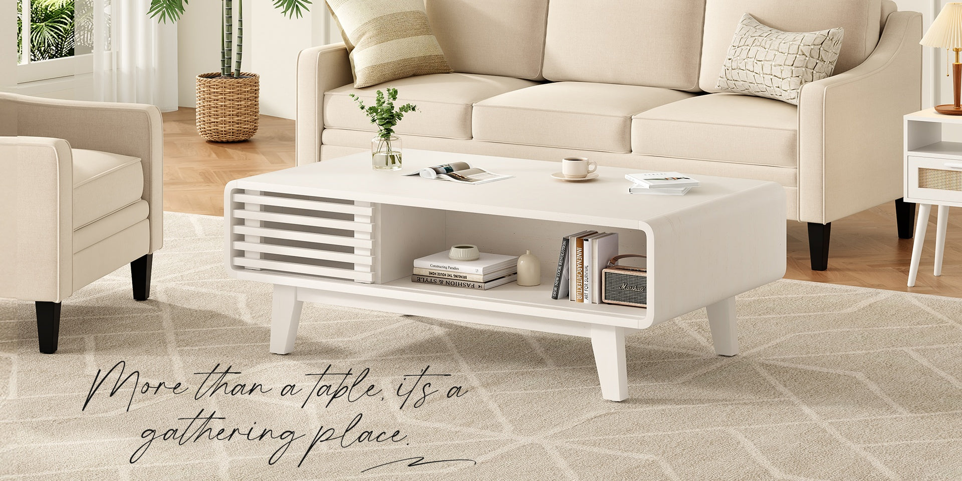 Coffee Table, Living Room Tables, Modern Table with Storage, Mid Century Farmhouse Wood Coffee Table for Living Room