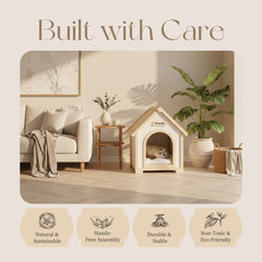 FSC Solid Cedar Pet House – Cream Yellow Cabin Style Indoor Shelter for Small Dogs & Cats
