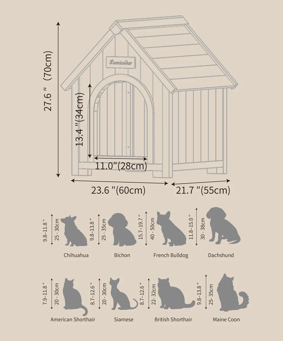 FSC Solid Cedar Pet House – Cream Yellow Cabin Style Indoor Shelter for Small Dogs & Cats