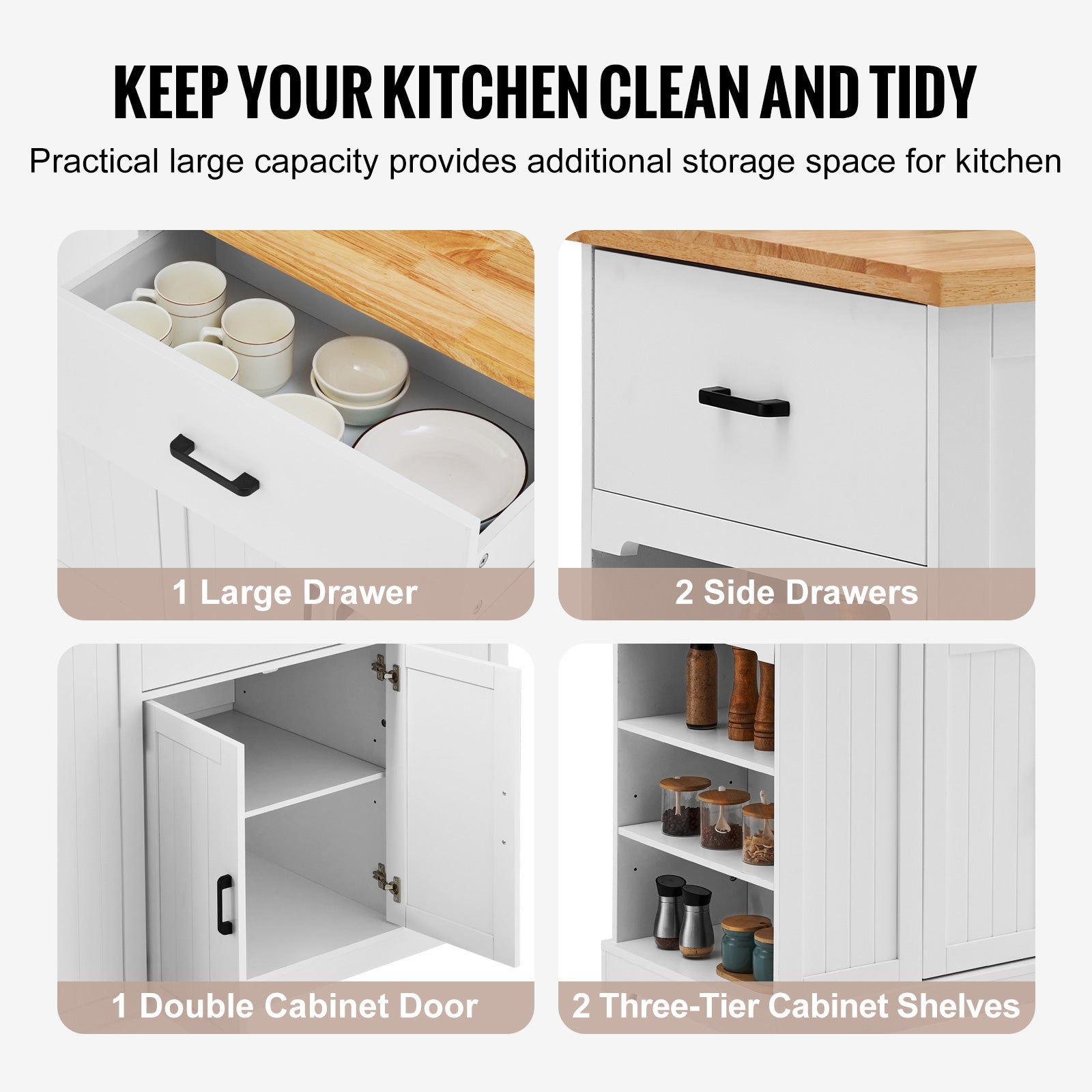 Kitchen Island Cart Storage Cabinet Serving Cart with Drawer & Shelves