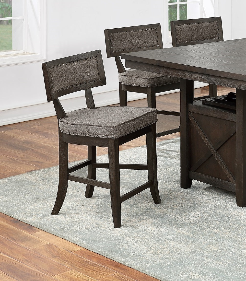 Kitchen Dining Room Chairs Solid wood & Veneer 2pcs High Chair Set Cushion Curved Seat back Rustic Espresso Counter Height Chairs