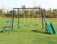 4 in 1 Swing Set With Seesaw, Belt Swing, Slide, Glider for Backyard