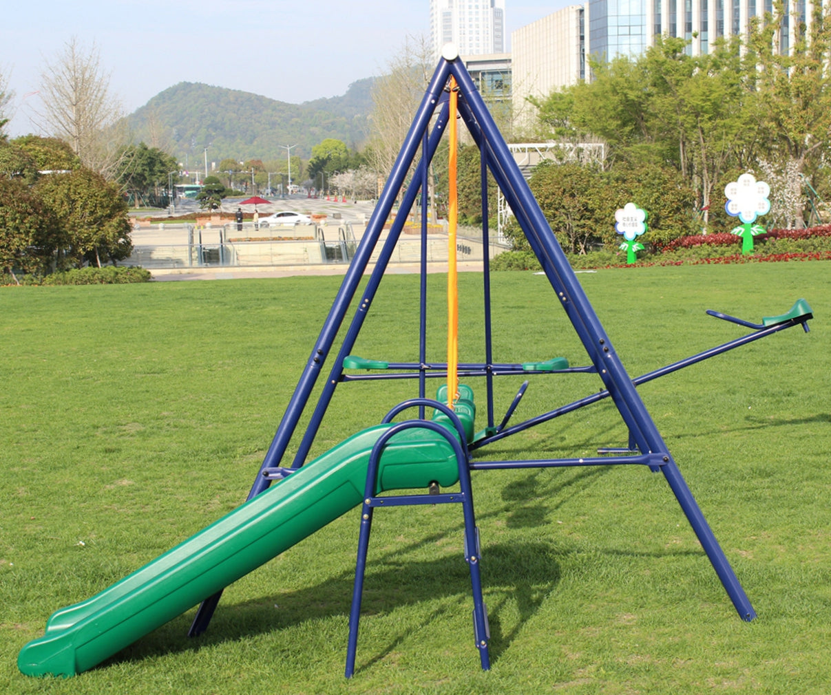 4 in 1 Swing Set With Seesaw, Belt Swing, Slide, Glider for Backyard