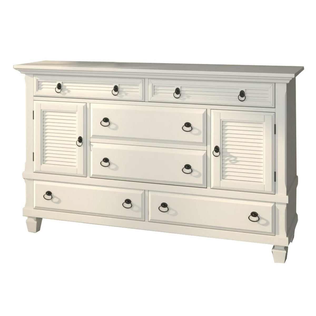 Pine Wood Dresser with 2 Cabinet & 6 Drawer in White