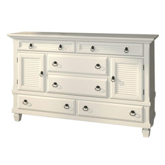 Pine Wood Dresser with 2 Cabinet & 6 Drawer in White