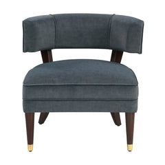 Elegant Style Accent Chair Dark Gray Velvet Upholstery Barrel-Back Solid Wood Luxury Living Room Furniture 1pc