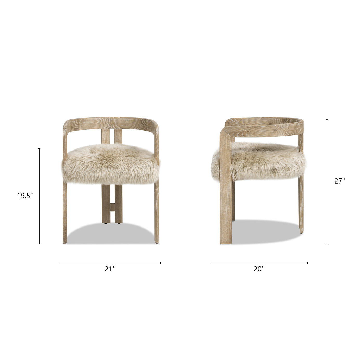Millwick 21" Low Back Genuine Fur Dining Chair, Natural Blonde Genuine Fur