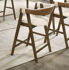Mid-Century Modern 2pc Counter Stool Padded Seat And Back Curved Panel Back Walnut And Beige Finish