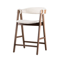 Mid-Century Modern 2pc Counter Stool Padded Seat And Back Curved Panel Back Walnut And Beige Finish