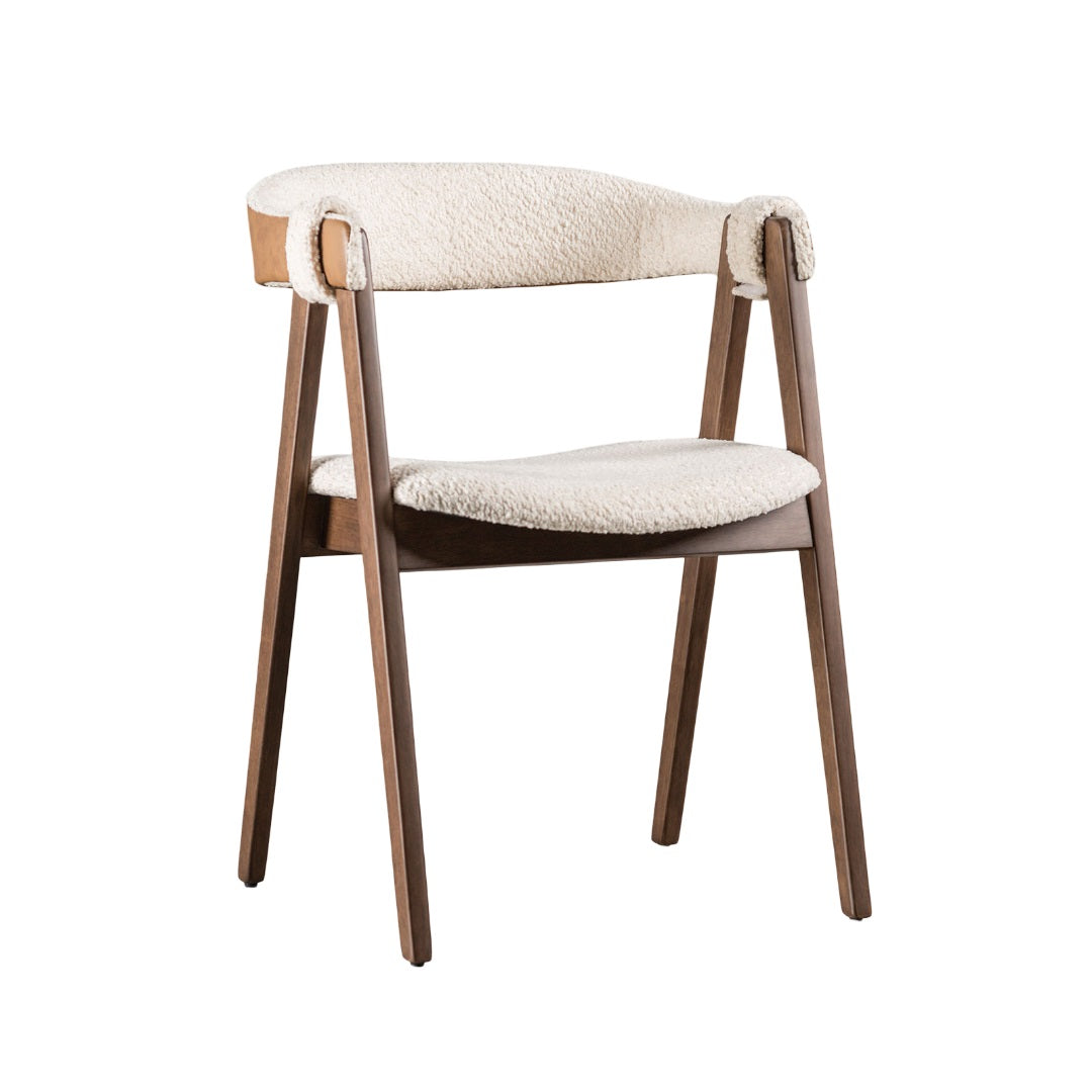 Mid-Century Modern 2pc Side Chair Padded Seat And Back Curved Panel Back Walnut And Beige Finish