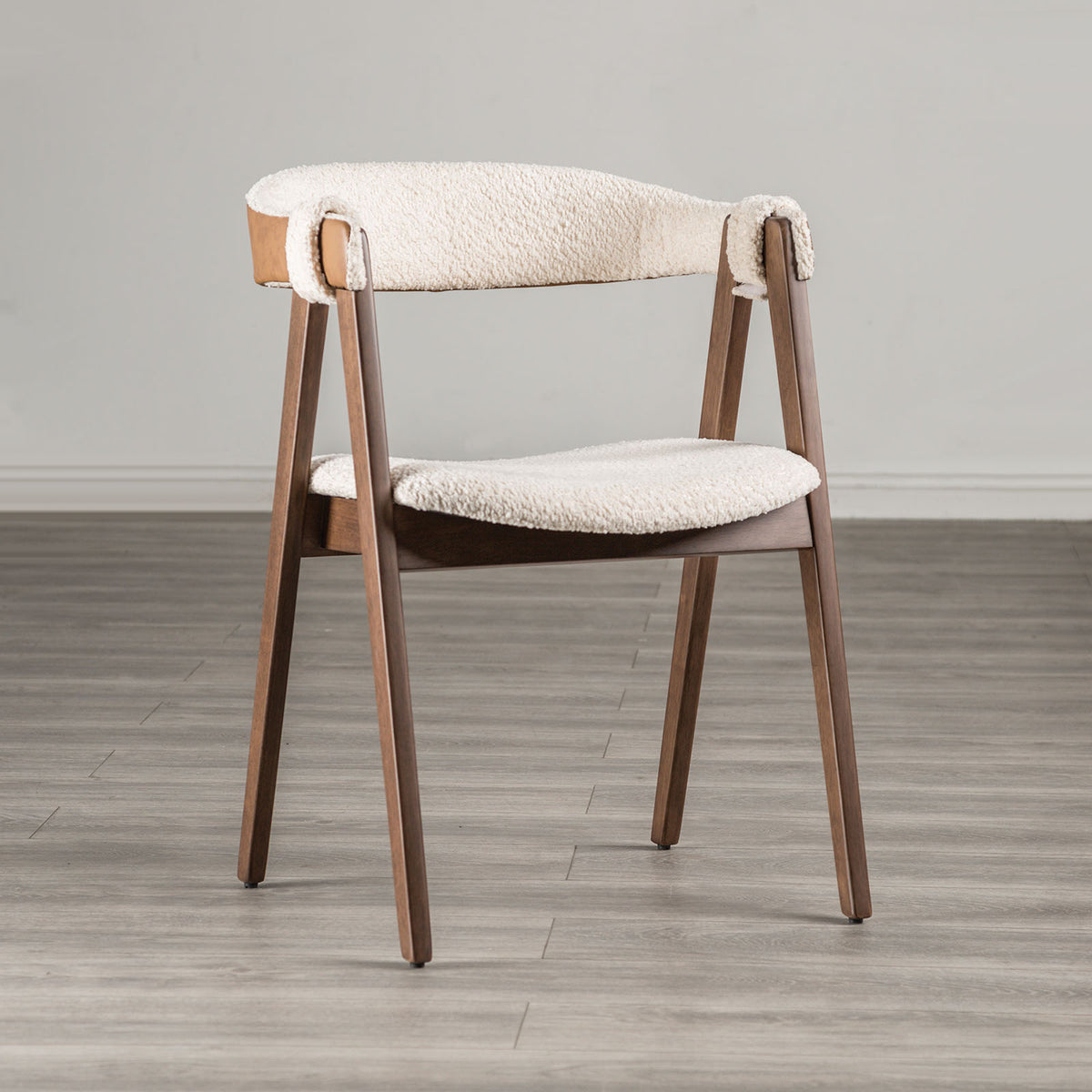 Mid-Century Modern 2pc Side Chair Padded Seat And Back Curved Panel Back Walnut And Beige Finish