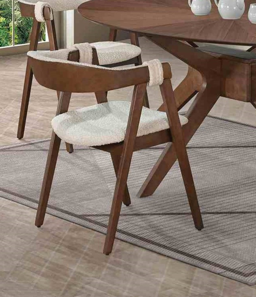 Mid-Century Modern 2pc Side Chair Padded Seat And Back Curved Panel Back Walnut And Beige Finish
